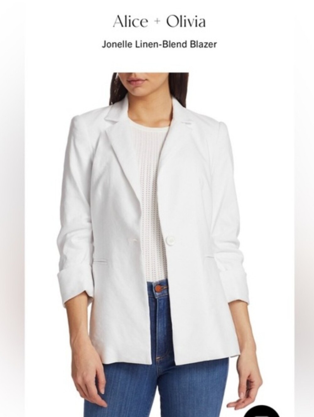 Alice + Olivia Crisp White Linen-Blend Single-Button Blazer